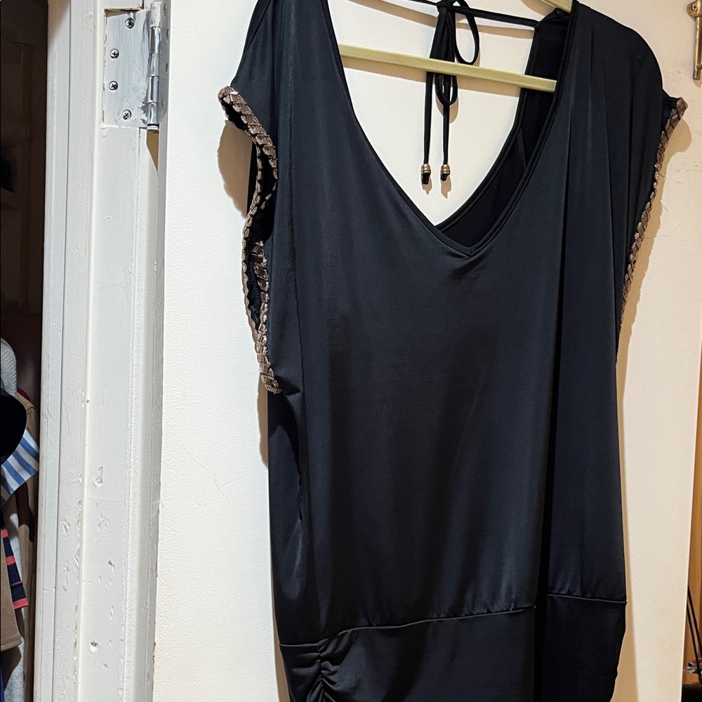 2B Bebe Black Tunic Top with Gold Accents